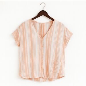 Liz Claiborne Orange Striped Vneck Buttoned Top Sz XL